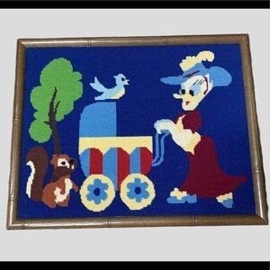 Vintage Duck family needlework framed